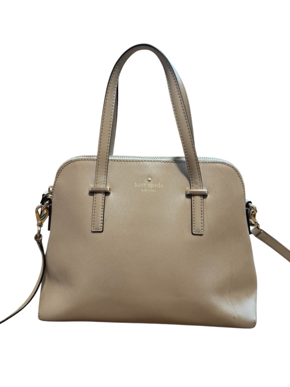 Kate Spade Beige Saffiano Leather Satchel Crossbody Bag